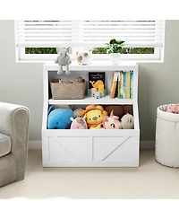homfan Kids Bookshelf and Toy Storage, 2 Tier Organizer with Storage Cabinet, Toddler Shelf Bookcase for Playroom, Living Room, Classroom