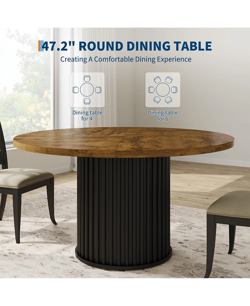 homfan Round Dining Table for 4 to 6 with Wave Metal Pedestal Base, 47.24 Kitchen and Room