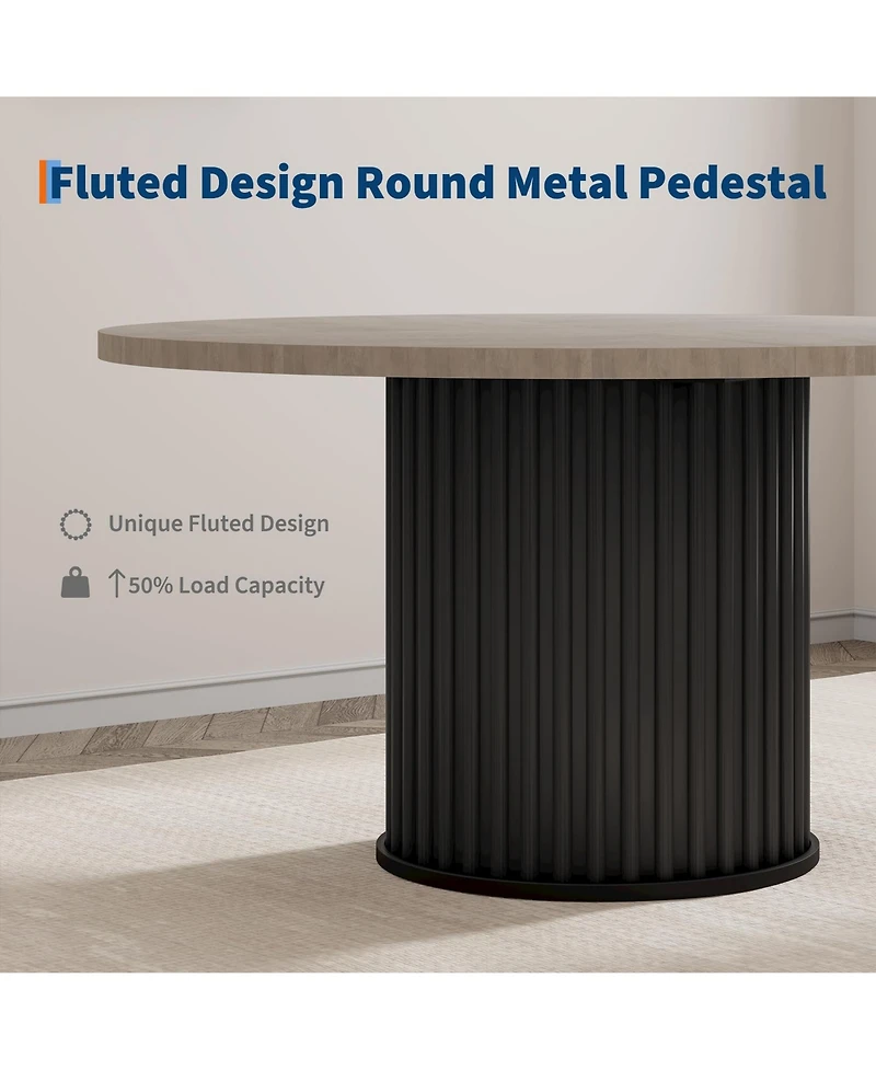homfan Round Dining Table for 4 to 6 with Wave Metal Pedestal Base, 47.24 Kitchen and Room