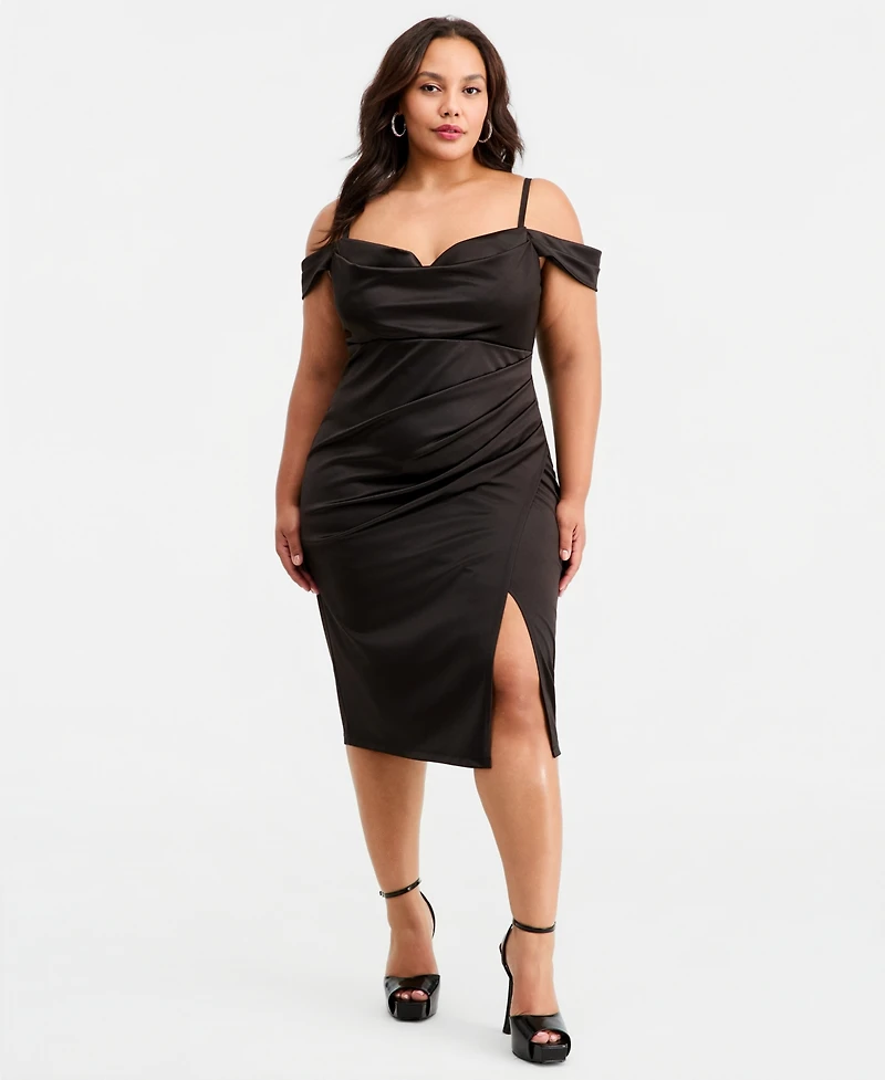 B Darlin Trendy Plus Off-Shoulder Spaghetti-Strap Dress