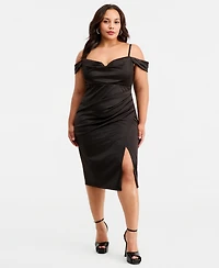 B Darlin Trendy Plus Off-Shoulder Spaghetti-Strap Dress