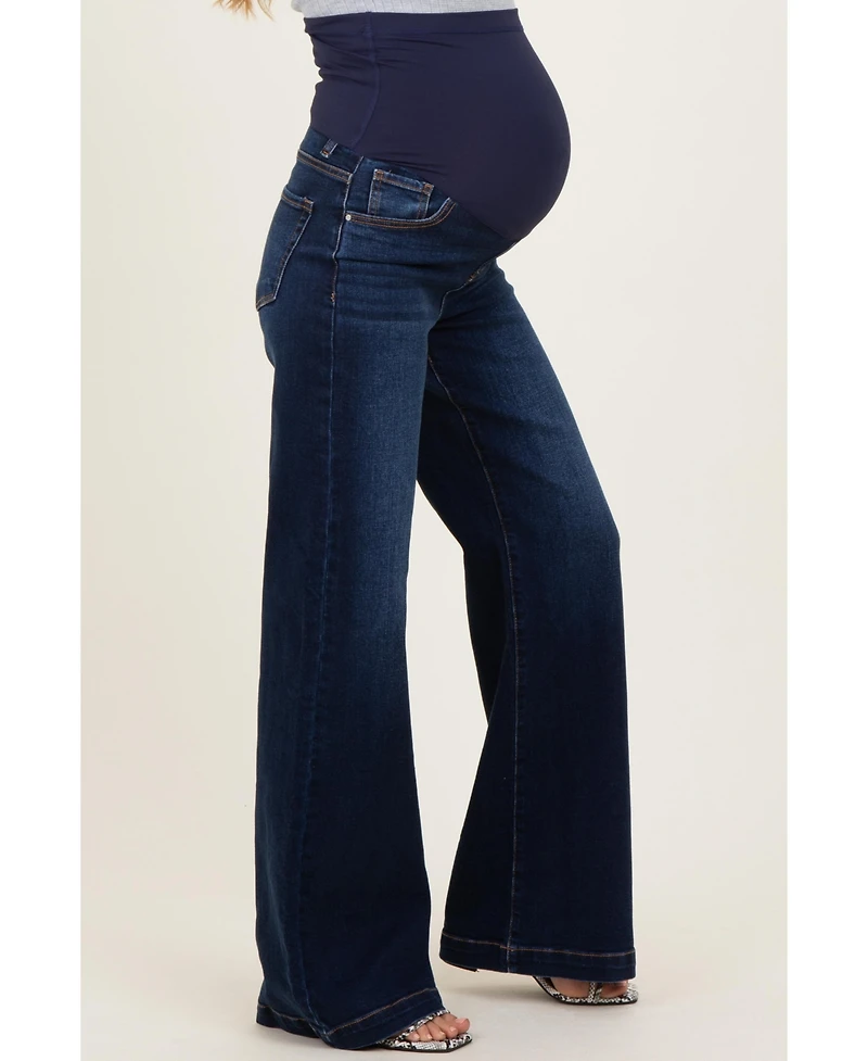 Pinkblush Maternity Navy Dark Wash Wide Leg Jeans