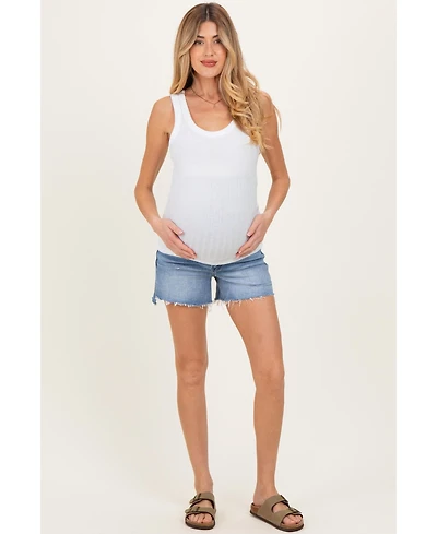 Pinkblush Maternity Blue Distressed Frayed Hem Jean Shorts