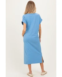 Pinkblush Maternity Dusty Blue Pocket Front Midi T-Shirt Dress