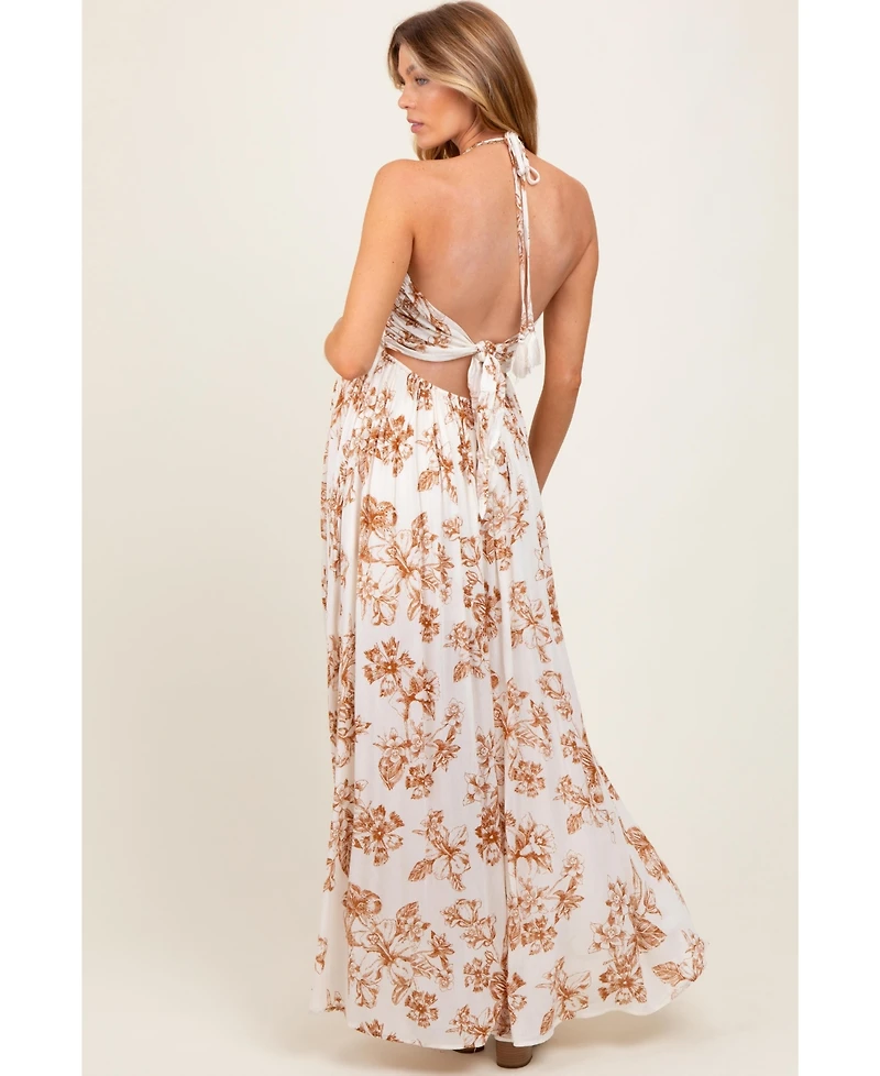 Pinkblush Maternity Light Blue Floral Tie-Back Halter Maxi Dress