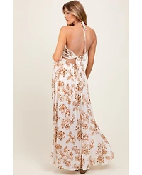 Pinkblush Maternity Light Blue Floral Tie-Back Halter Maxi Dress