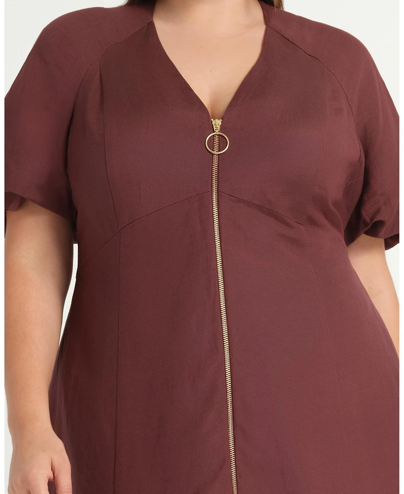 Estelle Women's Heather Linen Zip-Front Fit Flare Mini Dress