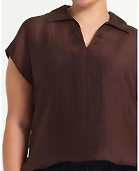 Estelle Women's Kelly Sheer Collared V-Neck Short Sleeve Top