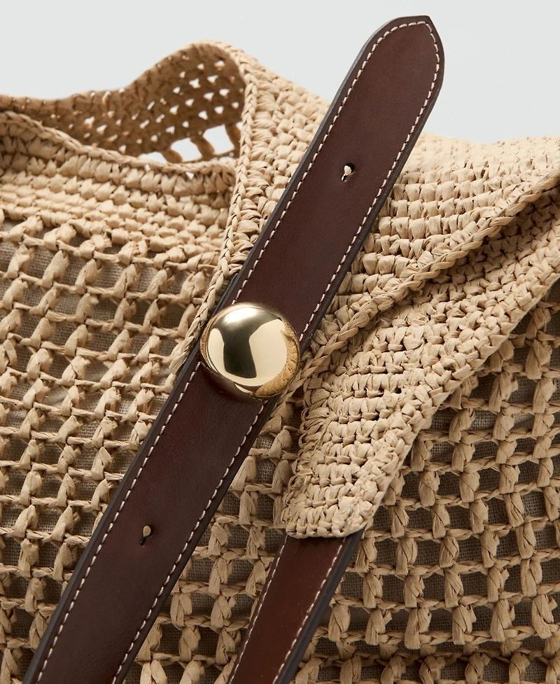 Mango Women's Metallic Detail Natural-Fiber Tote Bag