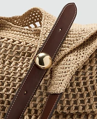 Mango Women's Metallic Detail Natural-Fiber Tote Bag