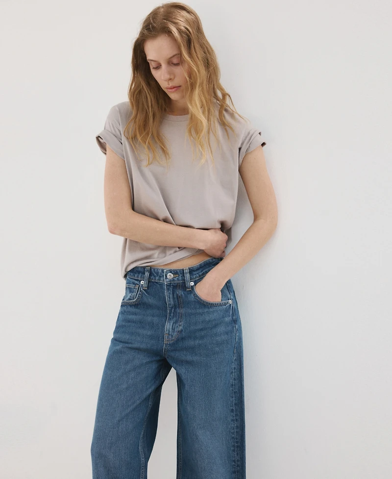 Mango Women's Turn-Up Hem Wide Leg Jeans