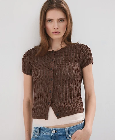 Mango Women's Short-Sleeved Crochet Cardigan