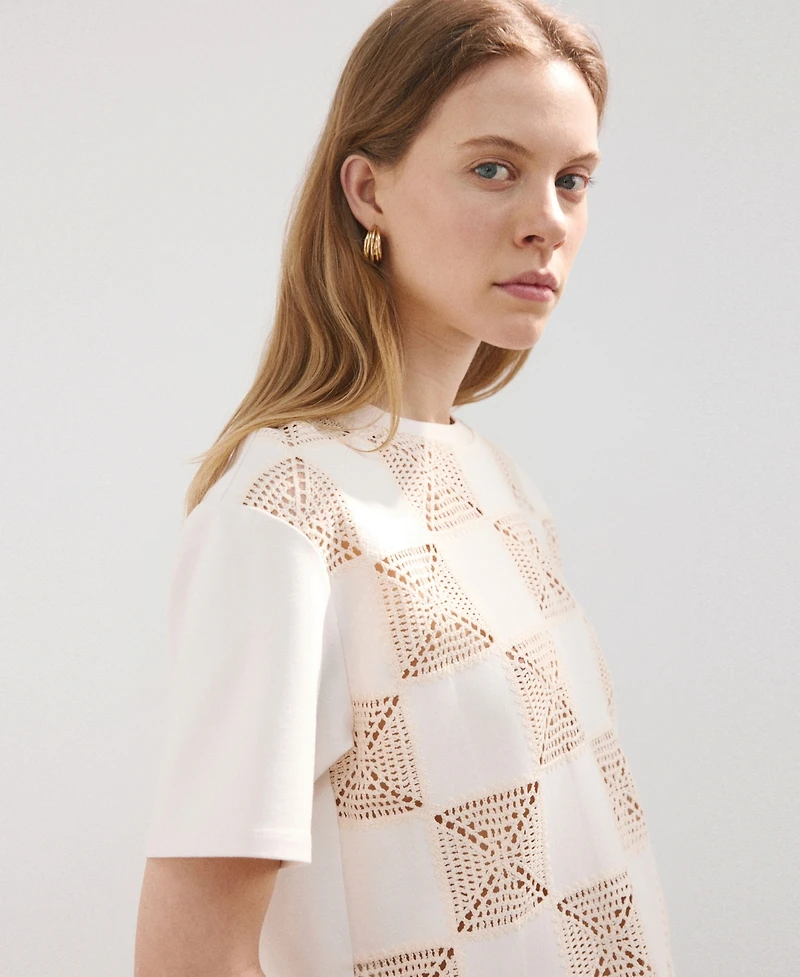 Mango Women's Printed Crocheted T-Shirt