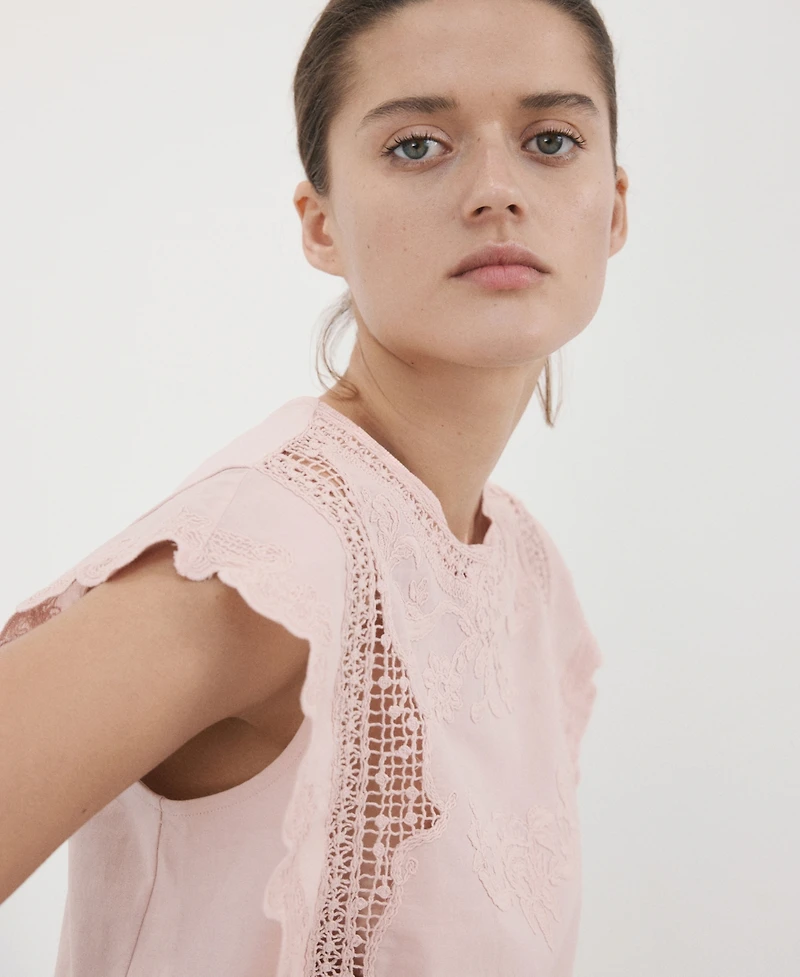 Mango Women's Embroidered Details Cotton Top