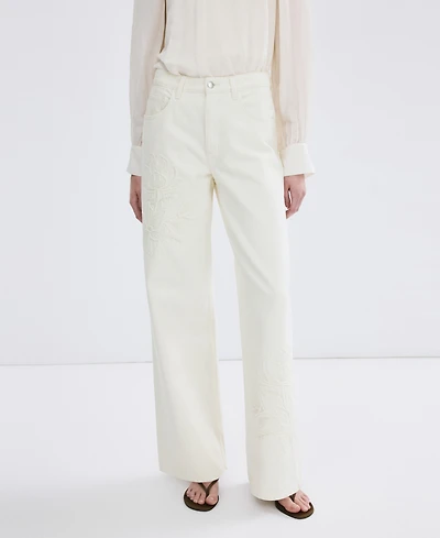 Mango Women's Flower-Embroidered Straight-Fit Jeans