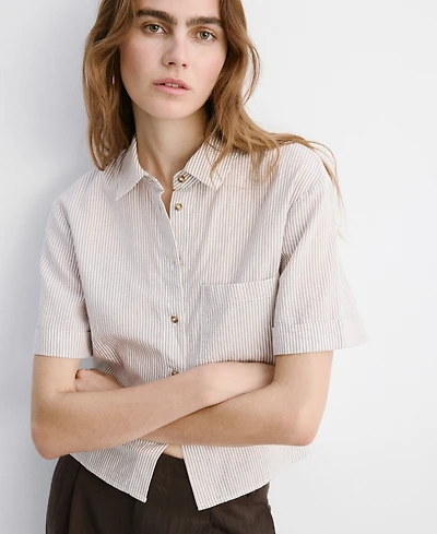 Mango Women's Short Sleeve Striped Shirt