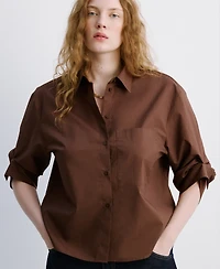 Mango Women's Chest-Pocket Cotton Shirt