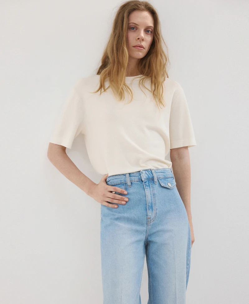 Mango Women's Pockets Wide-Leg Mid-Rise Jeans