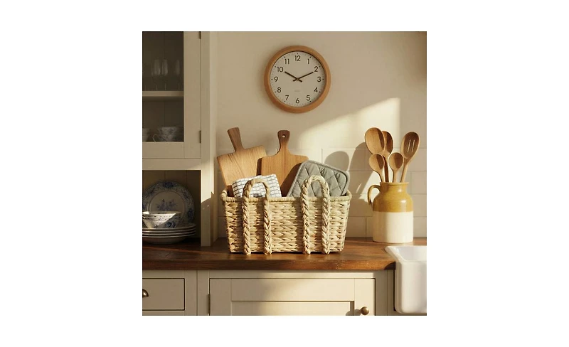 Household Essentials Wicker Storage Basket with Handles, Handwoven Water Hyacinth