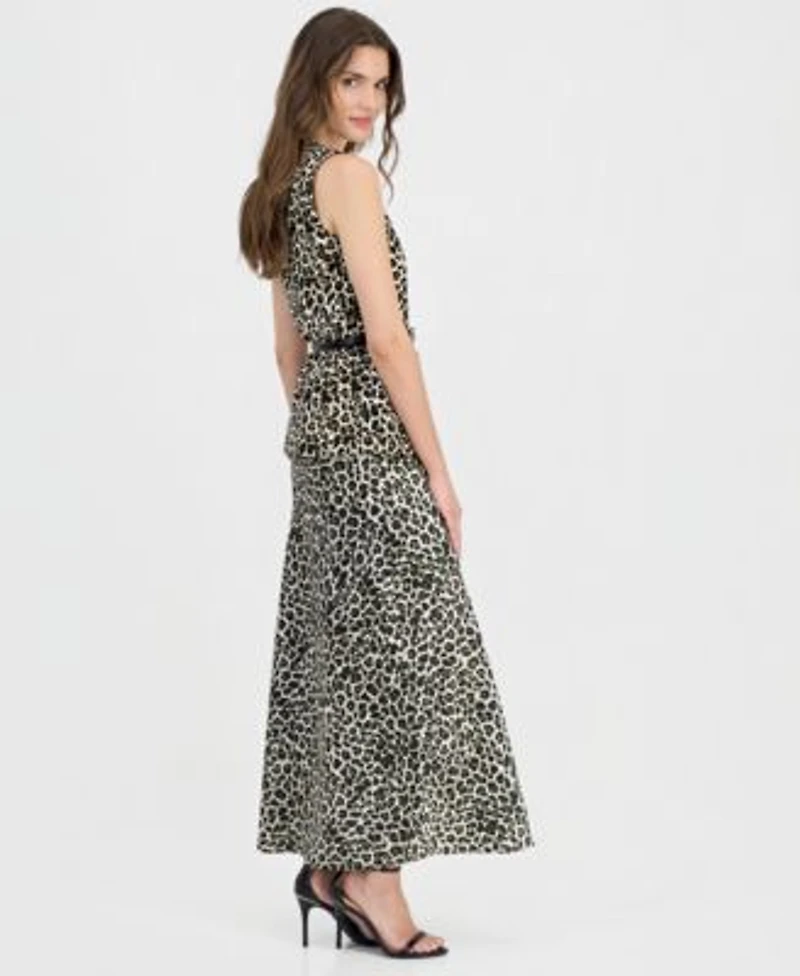Anne Klein Womens Printed Five Button Long Vest Pull On Bias Skirt