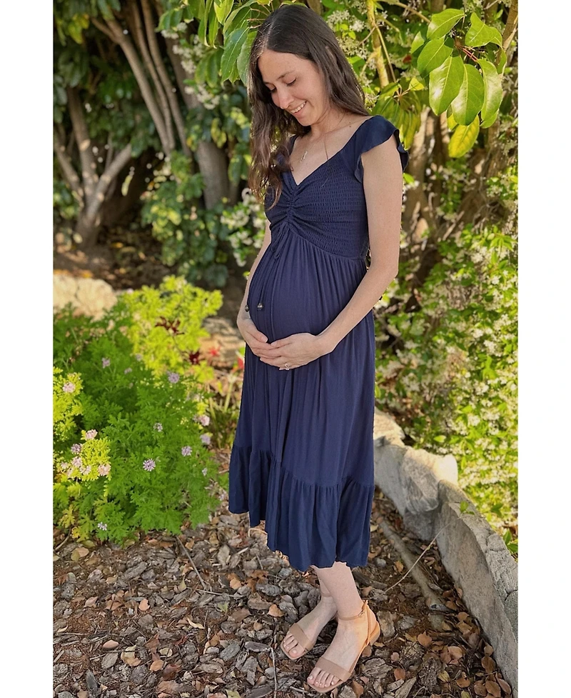 Pinkblush Maternity Smocked Ruched Ruffle Hem Maxi Dress