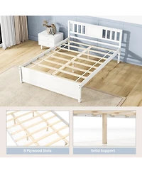 Sugift Wooden Platform Bed with Headboard and Wood Slat Support