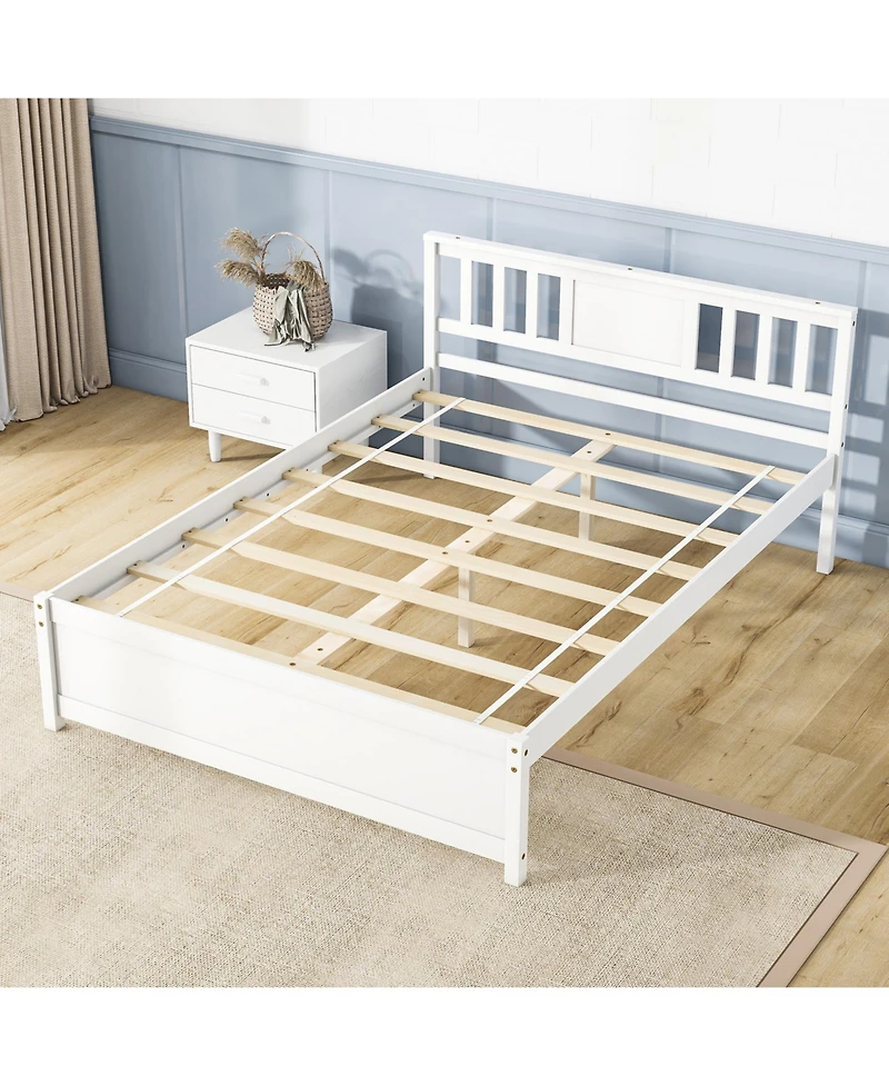 Sugift Wooden Platform Bed with Headboard and Wood Slat Support