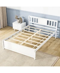 Sugift Wooden Platform Bed with Headboard and Wood Slat Support