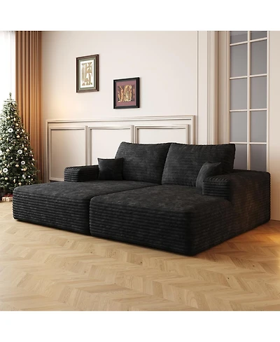 Streamdale Furniture 74.8" Modern Sofa Bed with Lounger, Plush Corduroy.