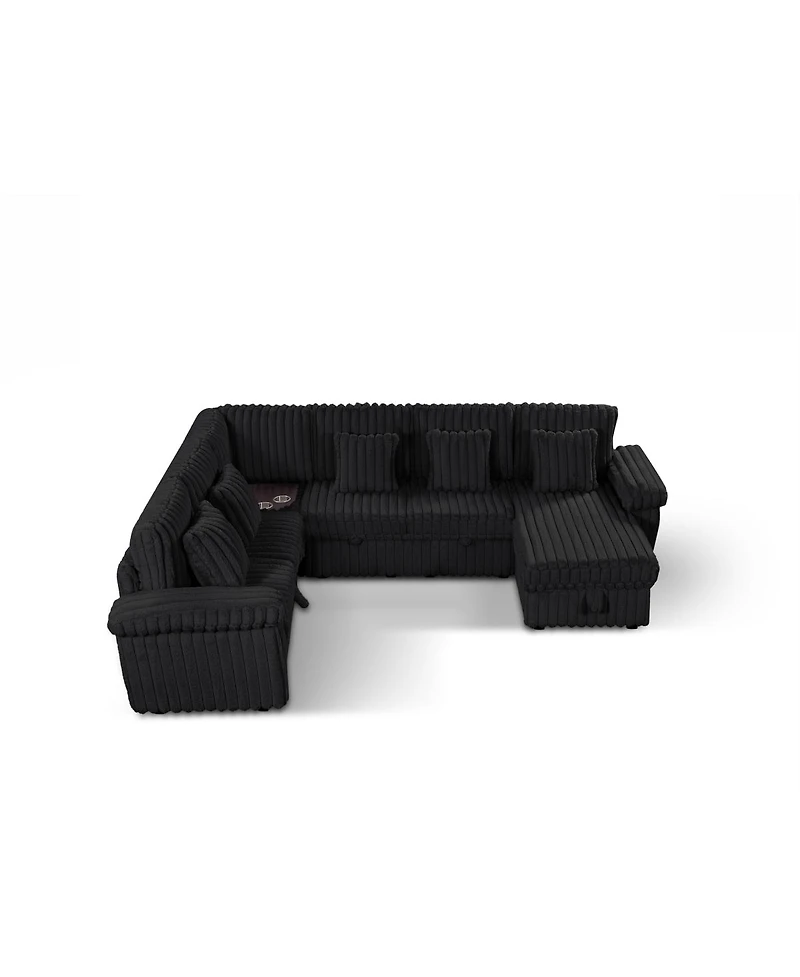 Streamdale Furniture 110" U-shaped corduroy sofa with storage