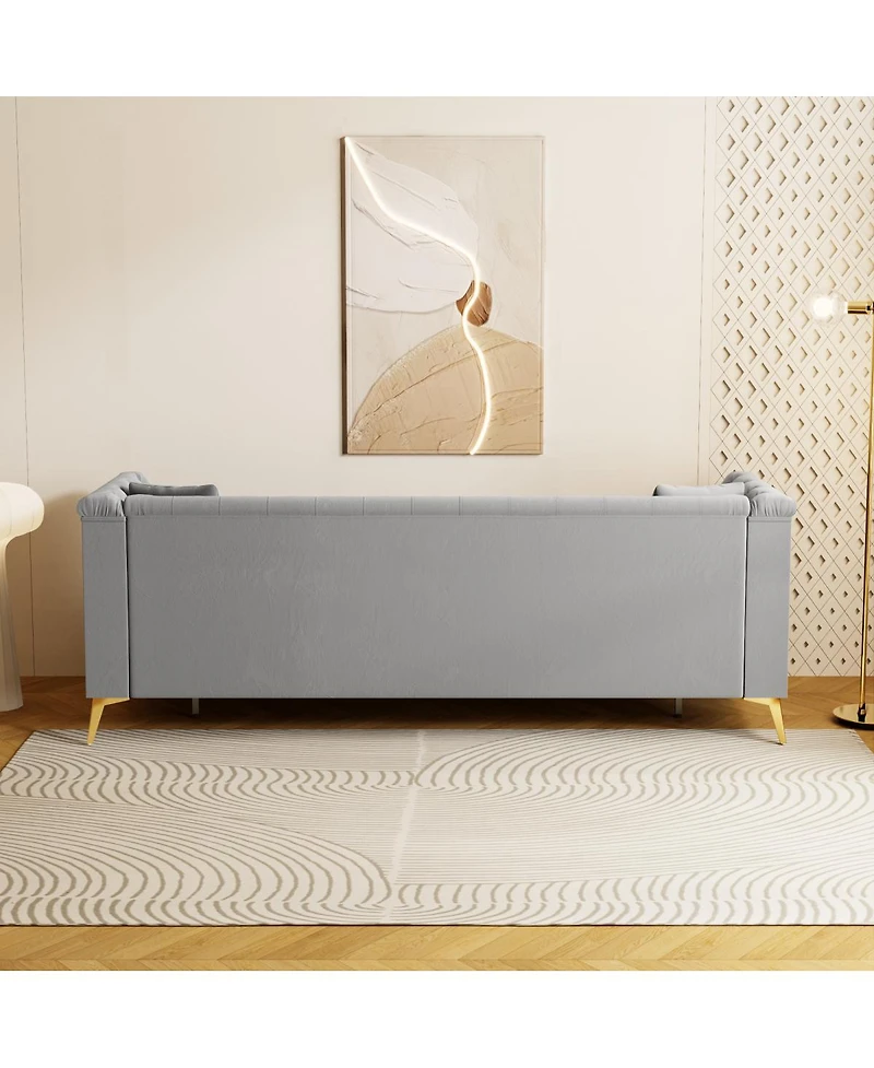 Streamdale Furniture Mid-Century Modern Faux Sherpa Sofa with Gold Accents