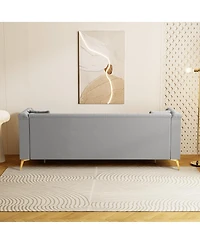 Streamdale Furniture Mid-Century Modern Faux Sherpa Sofa with Gold Accents