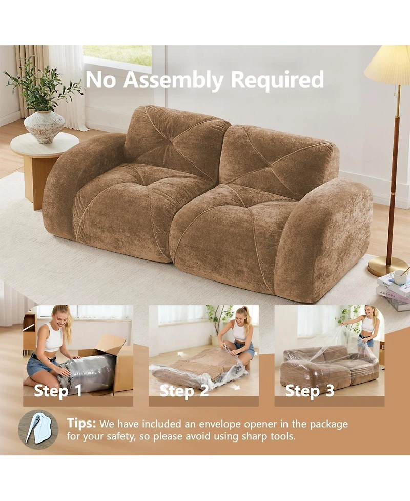 Streamdale Furniture Camel 2-Seater Tufted Sofa with Velvet Fabric, No Assembly Required