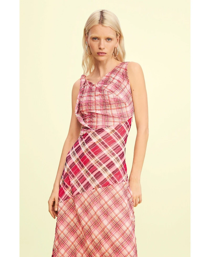 Desigual Women's Checked plaid strap dress
