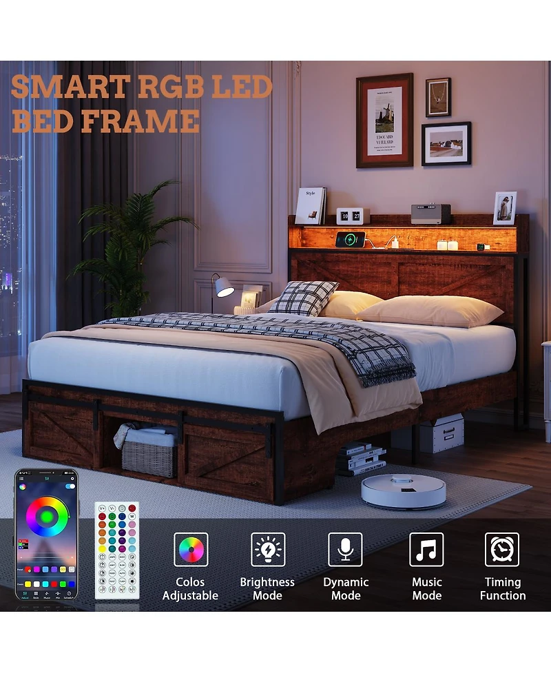 Streamdale Furniture Storage Headboard Led Bed Frame With Drawers