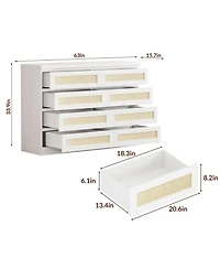 gaomon 8 Drawer Rattan Dresser for Bedroom, Double Wood Chest of Drawers Tv Stand