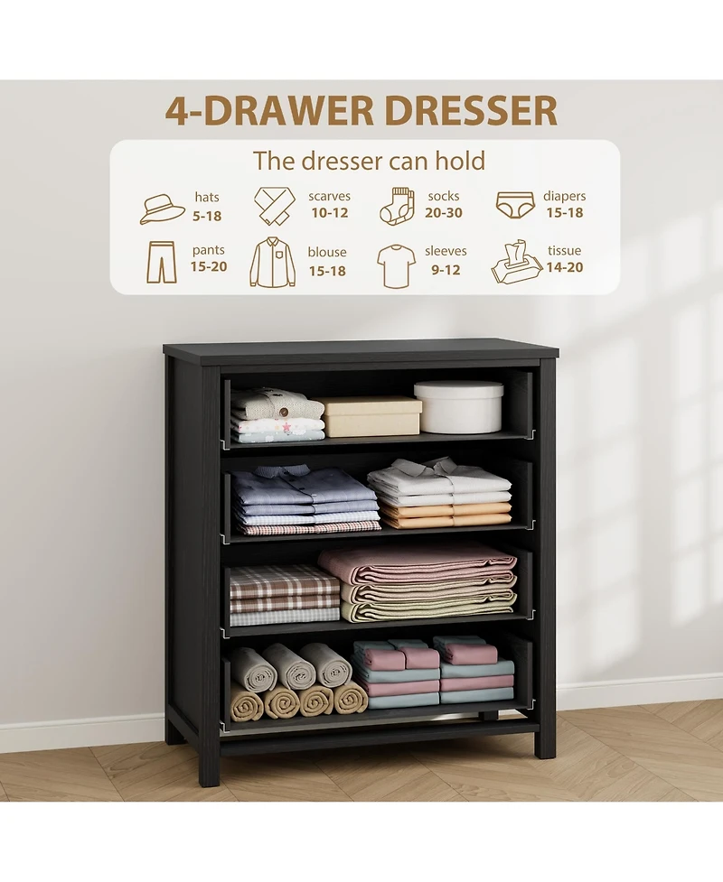 gaomon 4 Drawer Modern Dresser Tall Wooden Storage Chest Nightstand for Bedroom Nursery Hallway