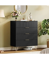 gaomon Fluted 4 Drawer Dresser for Bedroom Wide Wood Chest with Metal Handles Storage Cabinet