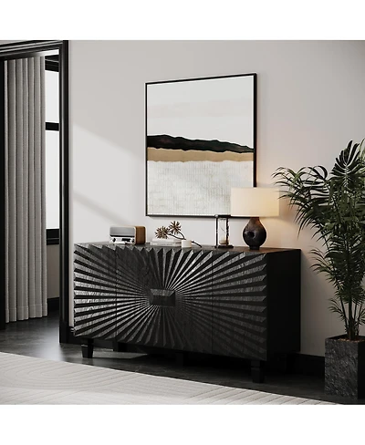 Streamdale Furniture Modern 59" Buffet Sideboard with 4 Sunburst Doors