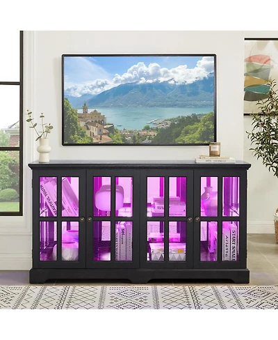Streamdale Furniture Antique Led Curio Display Cabinet with Glass Doors