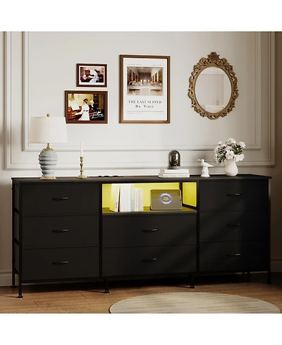 gaomon Led Tv Stand Dresser with 8 Fabric Drawers for TVs , Media Console Steel Frame Storage