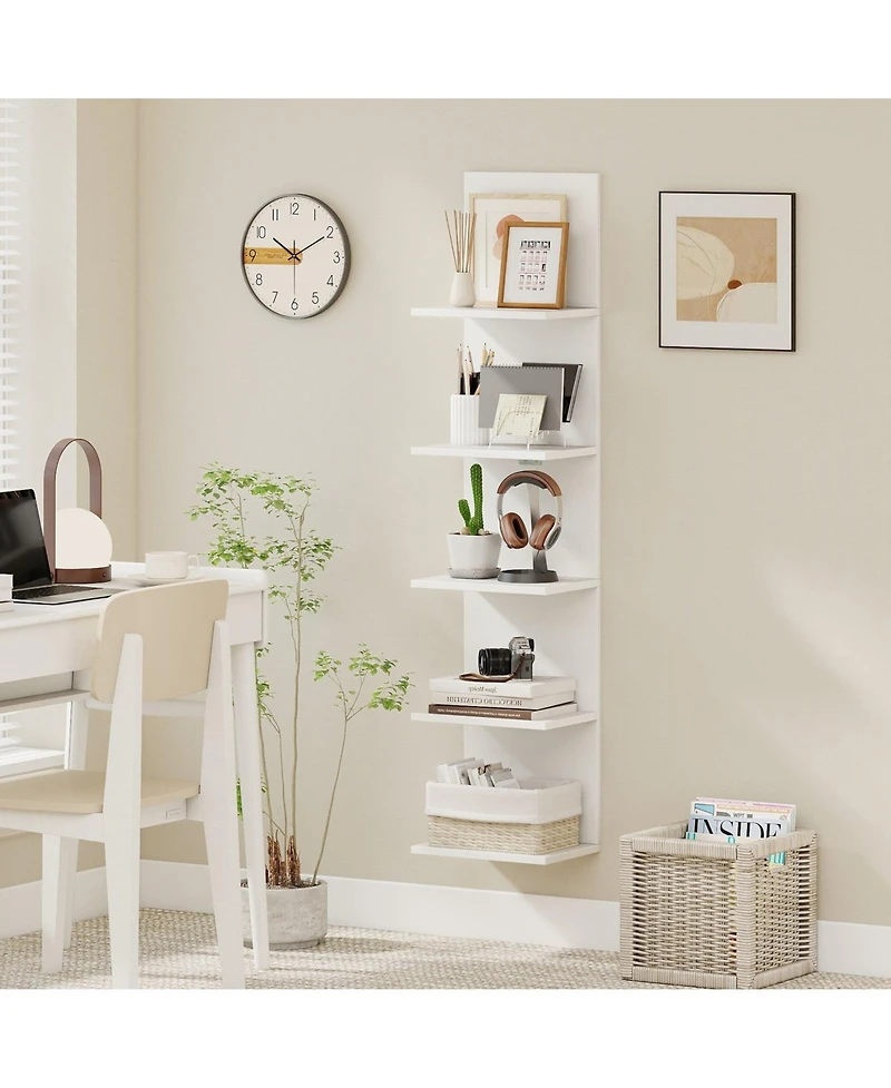 Slickblue 5 Tier Wall Shelf Unit with Wood Grain for Home Storage