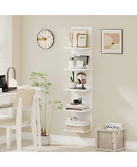 Slickblue 5 Tier Wall Shelf Unit with Wood Grain for Home Storage