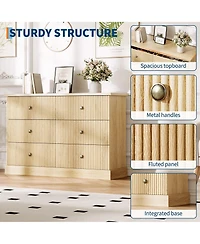 gaomon 6 Drawer Fluted Dresser Wide Modern Wood Storage Chest with Metal Handles for Bedroom Apartment