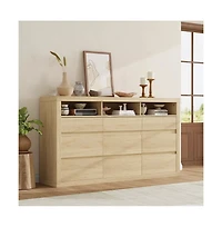 gaomon 9 Drawer Modern Wooden Dresser with 3 Open Shelves, Handleless Storage Chest for Bedroom Living Room