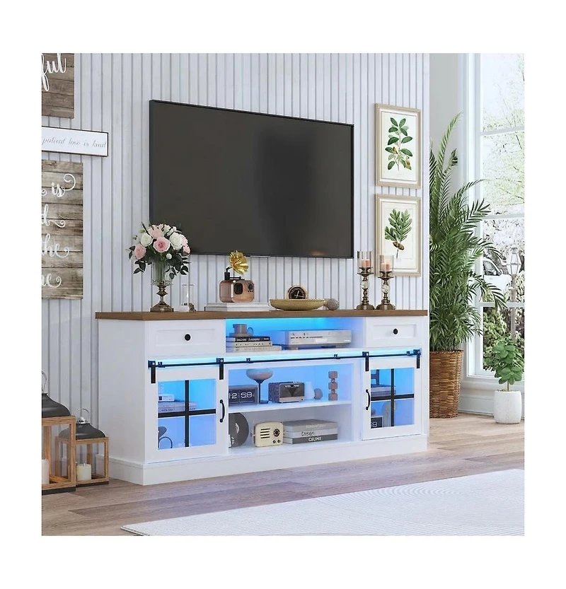 gaomon Farmhouse Tv Stand for TVs, Entertainment Center with Barn Doors, Drawers, Shelves and Power Outlets