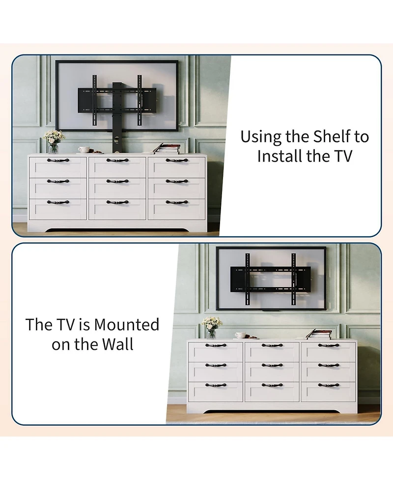 gaomon Tv Stand with Mount for Tvs, Modern Media Console with 9 Drawers and Adjustable Height TV Bracket