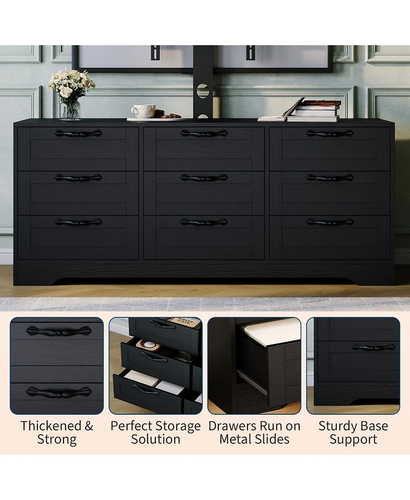 gaomon TV Stand with Mount for Tvs, Modern Media Console 9 Drawers and Adjustable Height Bracket