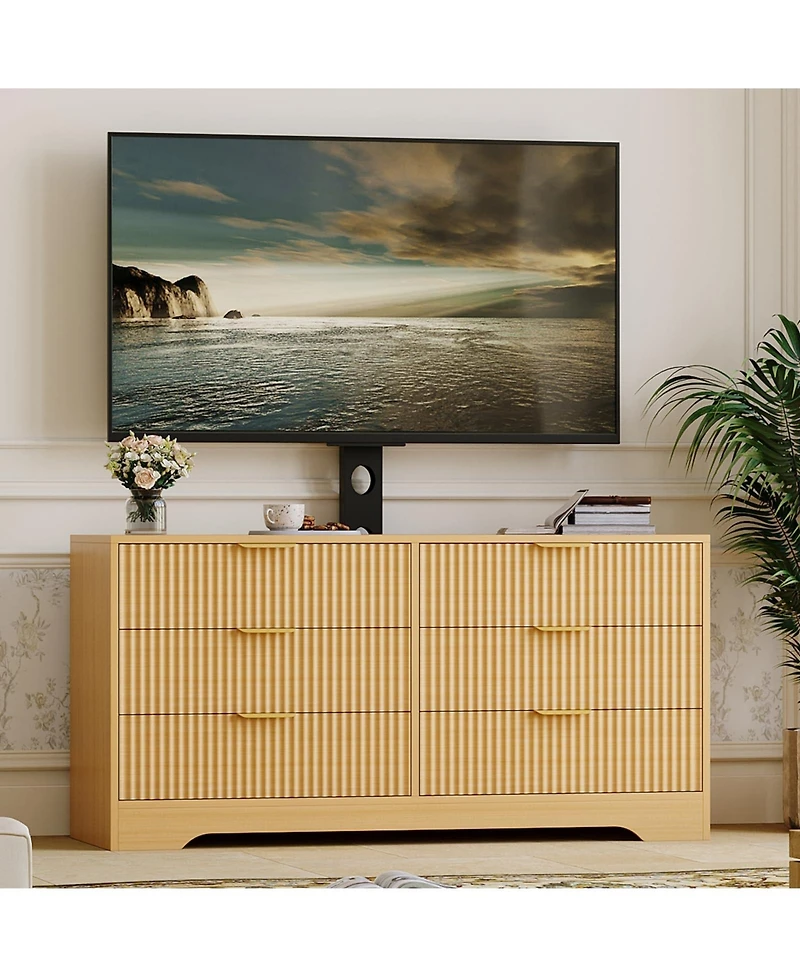 gaomon Tv Stand with Mount for TVs 32-85", Modern Entertainment Center with 6 Drawers and Adjustable Bracket