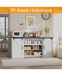 gaomon 70" Farmhouse Tv Stand for TVs up to 80", Entertainment Center with Sliding Barn Doors, Shelves and Charging Ports